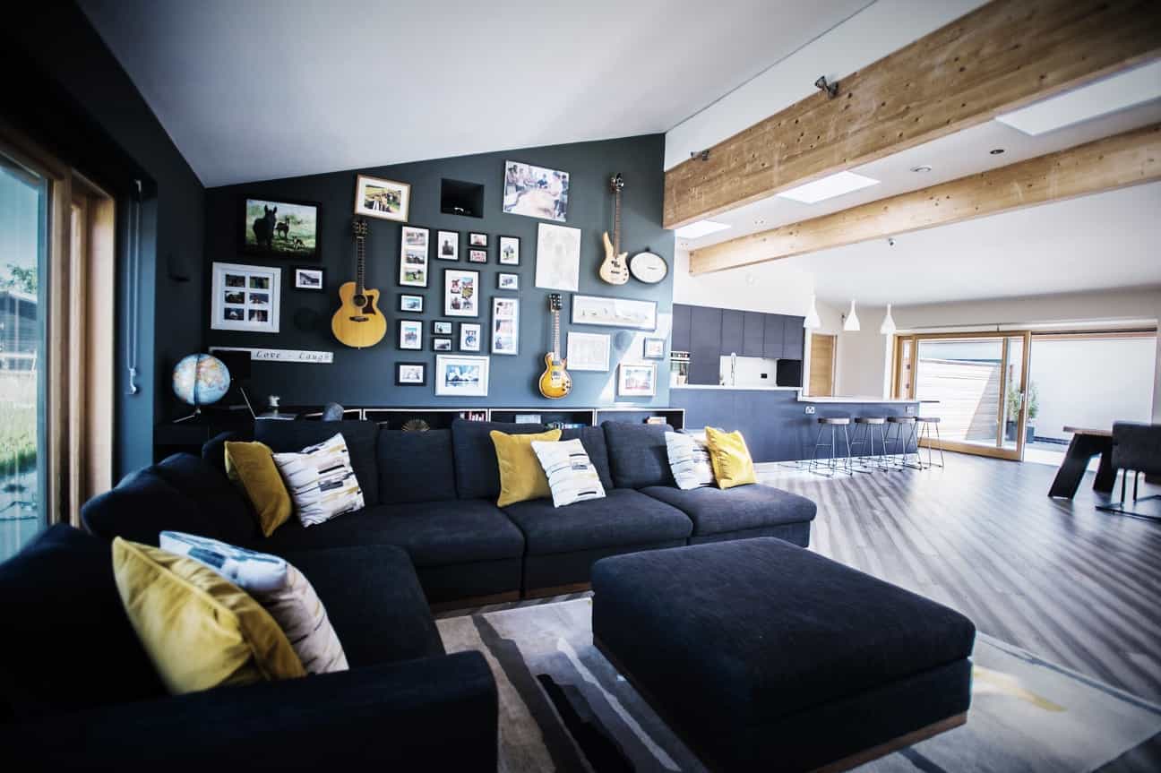 Glamping living room with log burner